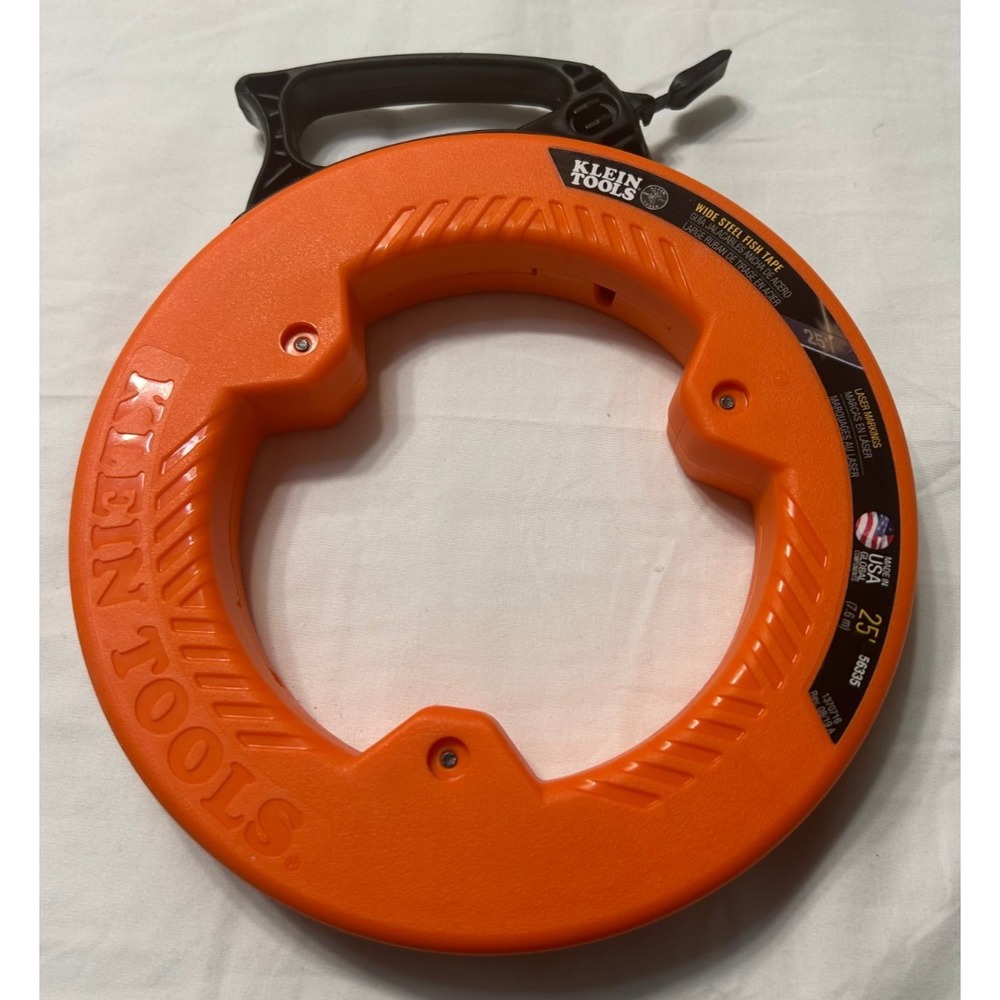 Klein Tools 56335 Wide Steel Fish Tape 25 Ft 1/4" Orange Case Electrical Wire